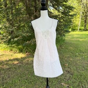 Vtg Ashley Taylor Floral Jacquard Lace Heart Chemise Womens Small Pink Nightgown